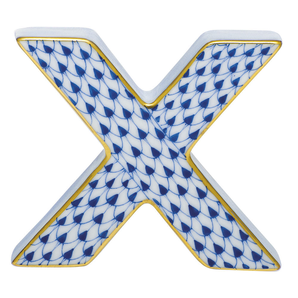 Letter X Figurine in hand-painted Sapphire porcelain by Herend of Hungary