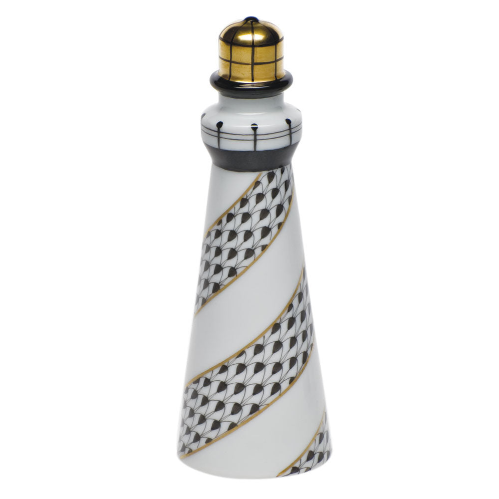 Herend Lighthouse Figurine porcelain figurine painted in the Black fishnet pattern
