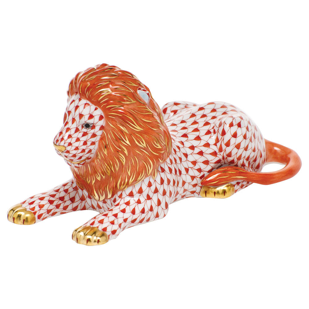 Lion Figurine in hand-painted Rust porcelain by Herend of Hungary