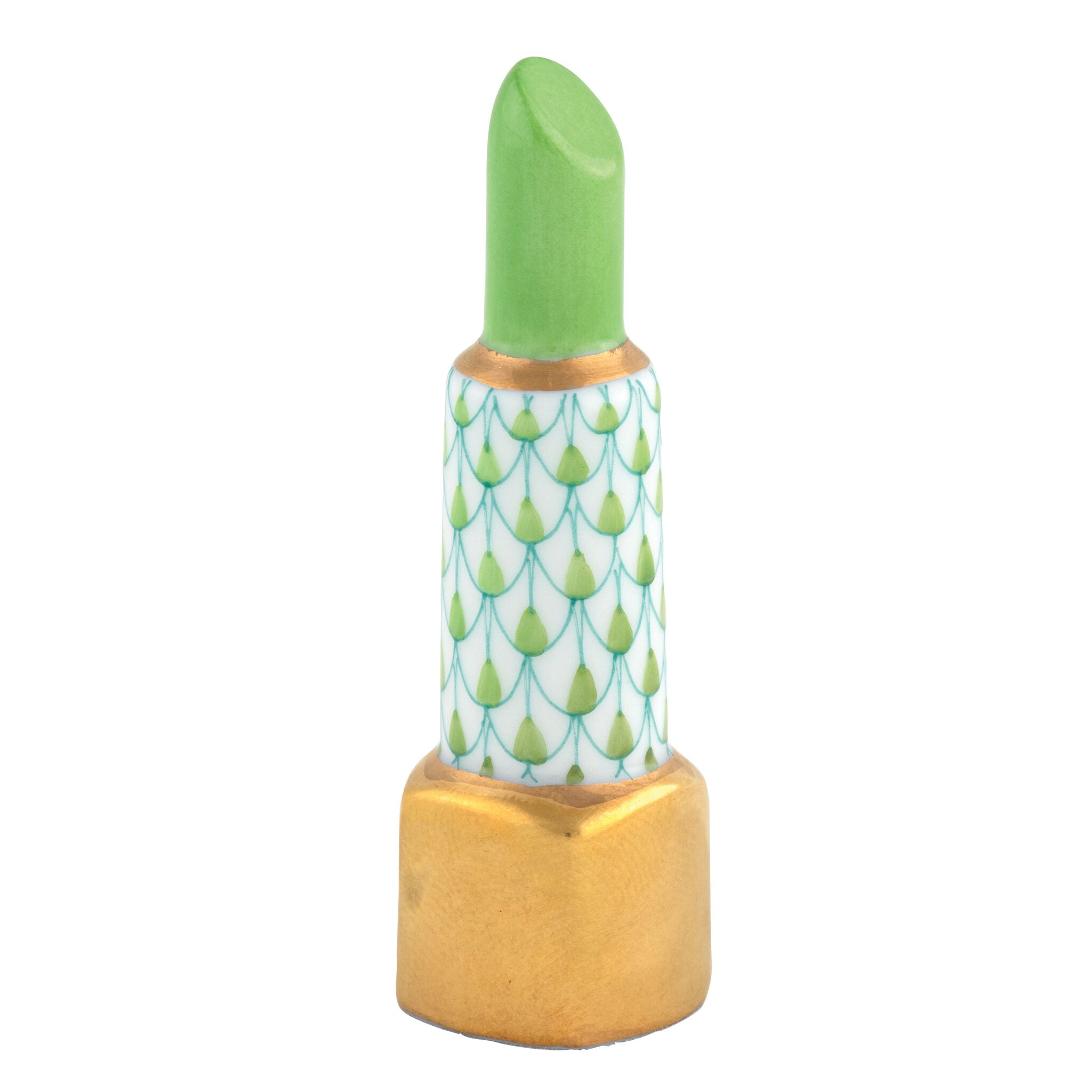 Key Lime fishnet Lipstick Figurine figurine, hand-painted Herend porcelain with 24k gold accents