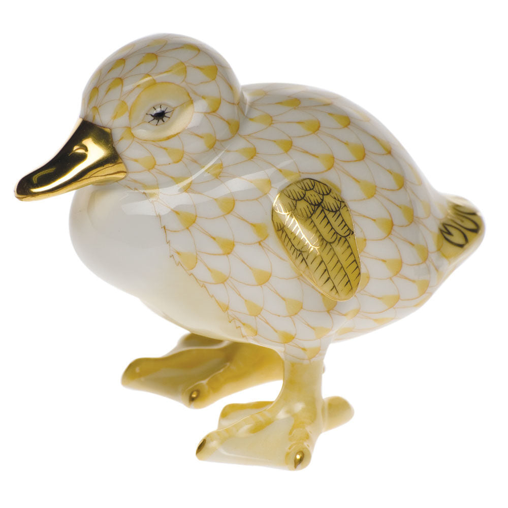 Hand-painted Herend Little Duckling Figurine in fine porcelain, 2.5in H, on a white background