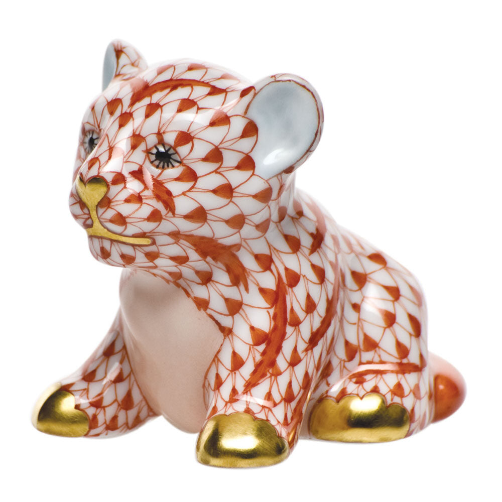 Rust fishnet Little Tiger Cub Figurine figurine, hand-painted Herend porcelain with 24k gold accents