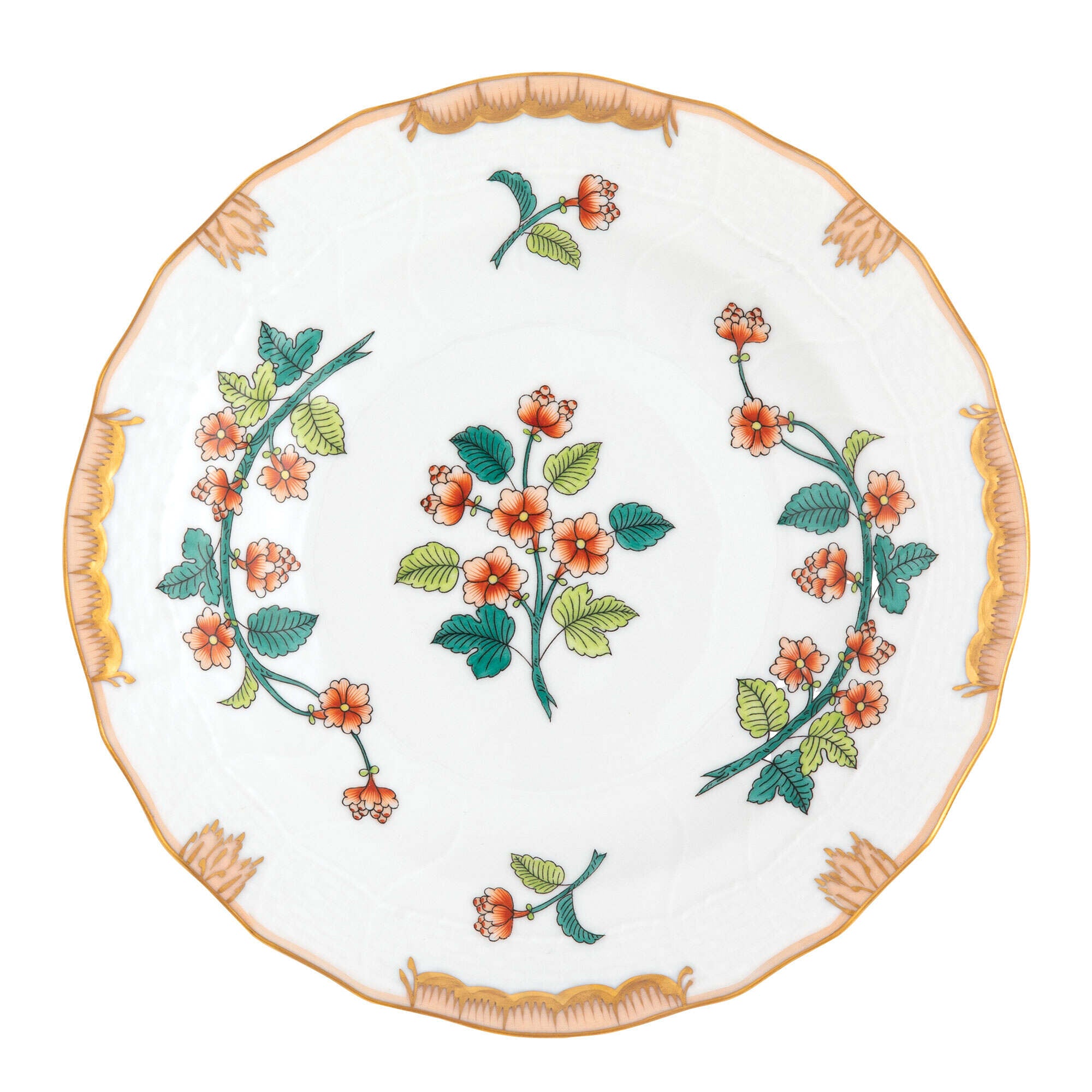 Hand-painted Herend Livia Dessert Plate in fine porcelain, 8.25in D, on a white background