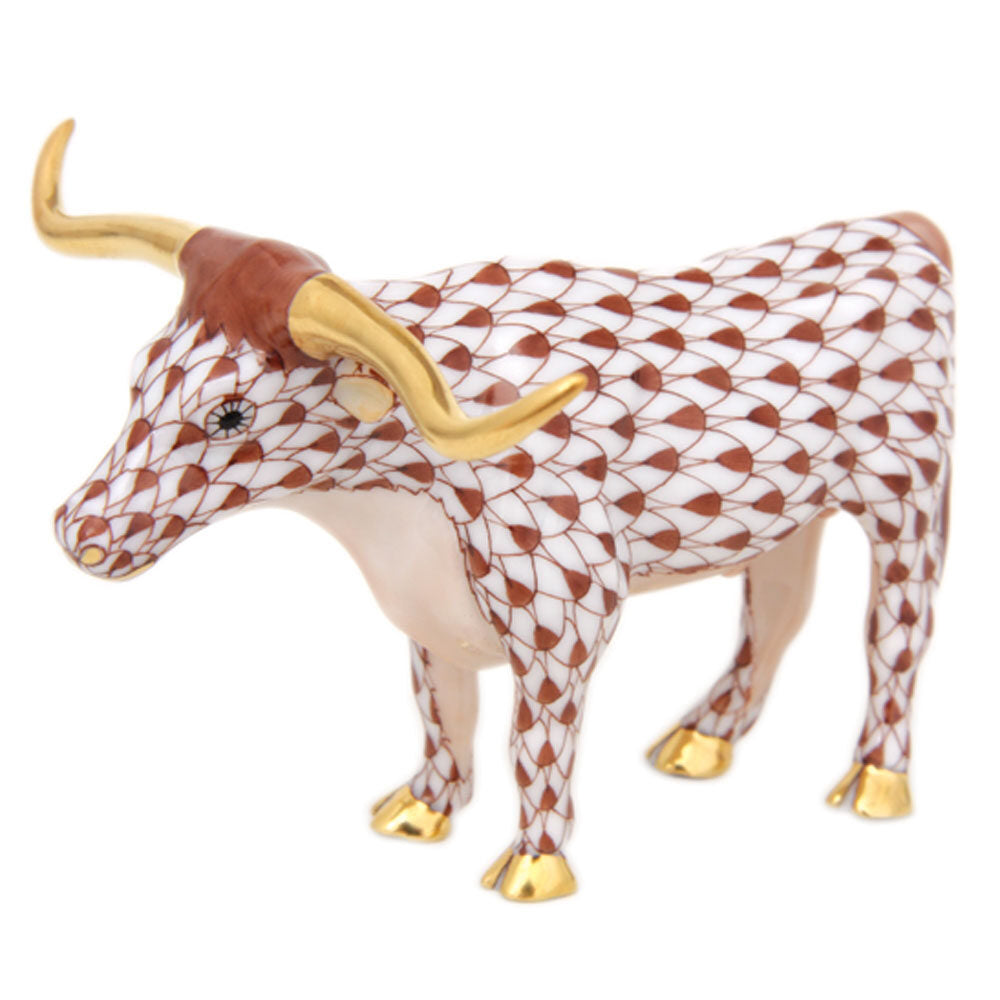 Chocolate fishnet Longhorn Figurine figurine, hand-painted Herend porcelain with 24k gold accents