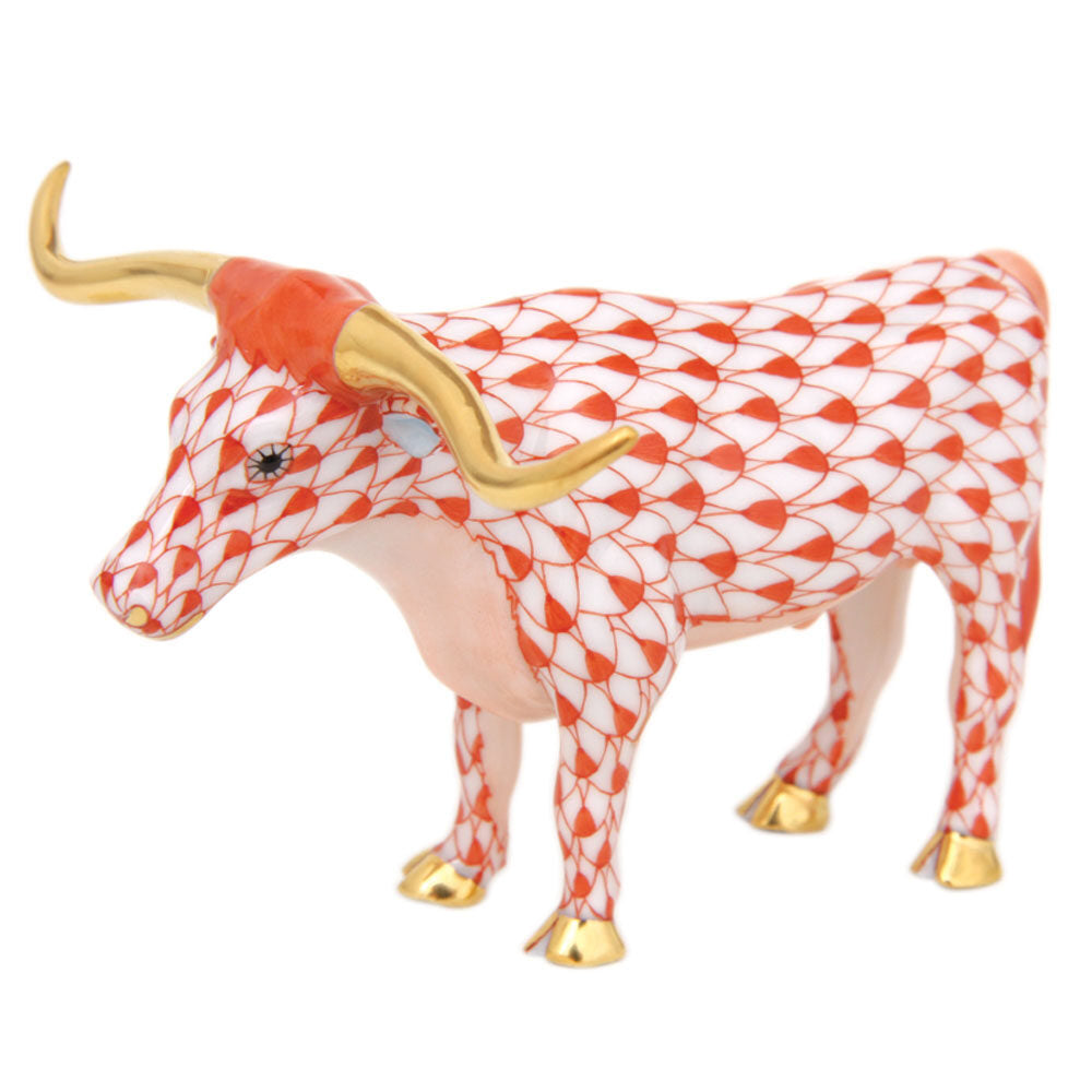 Herend Longhorn Figurine porcelain figurine painted in the Rust fishnet pattern