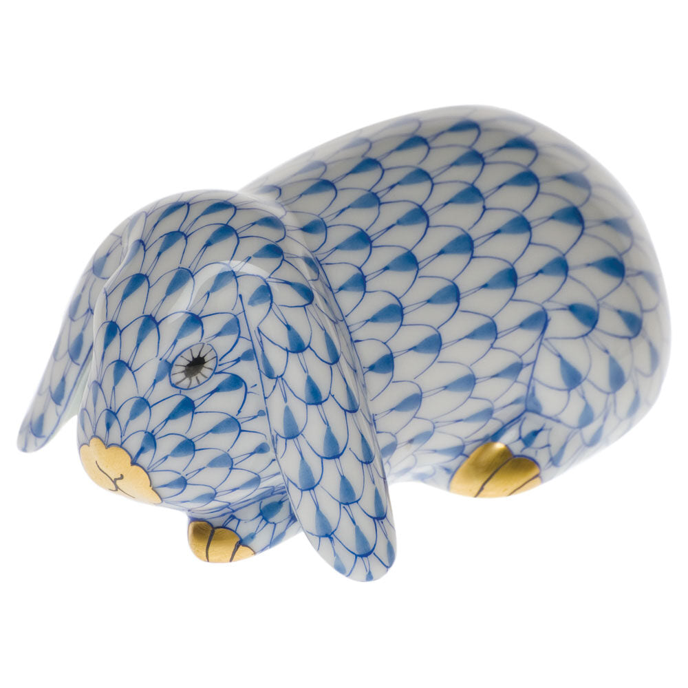 Lop Ear Bunny Figurine in hand-painted Blue porcelain by Herend of Hungary