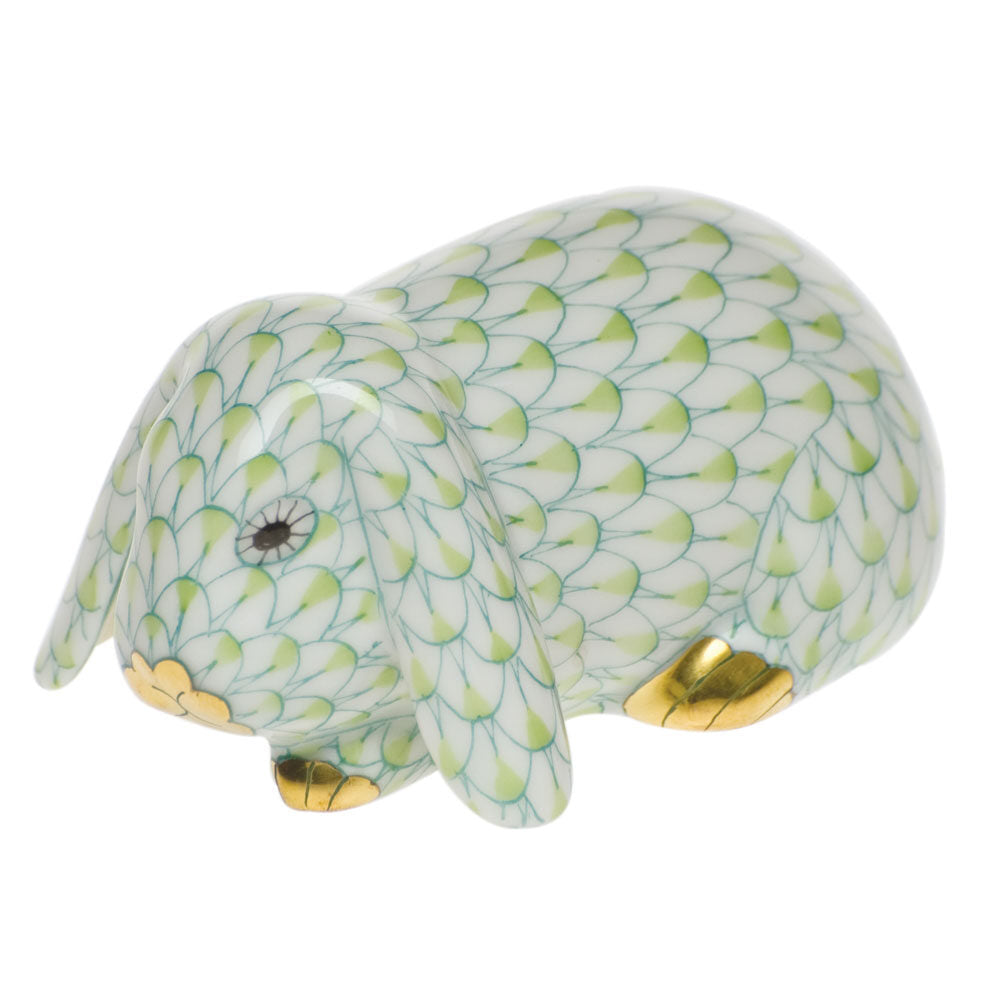 Herend Lop Ear Bunny Figurine porcelain figurine painted in the Key Lime fishnet pattern