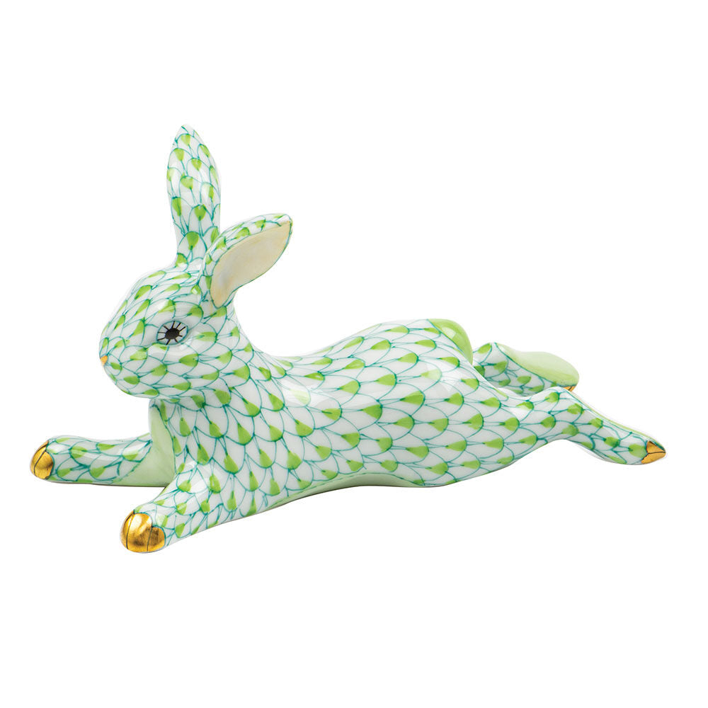 Herend Lounging Bunny Figurine porcelain figurine painted in the Key Lime fishnet pattern