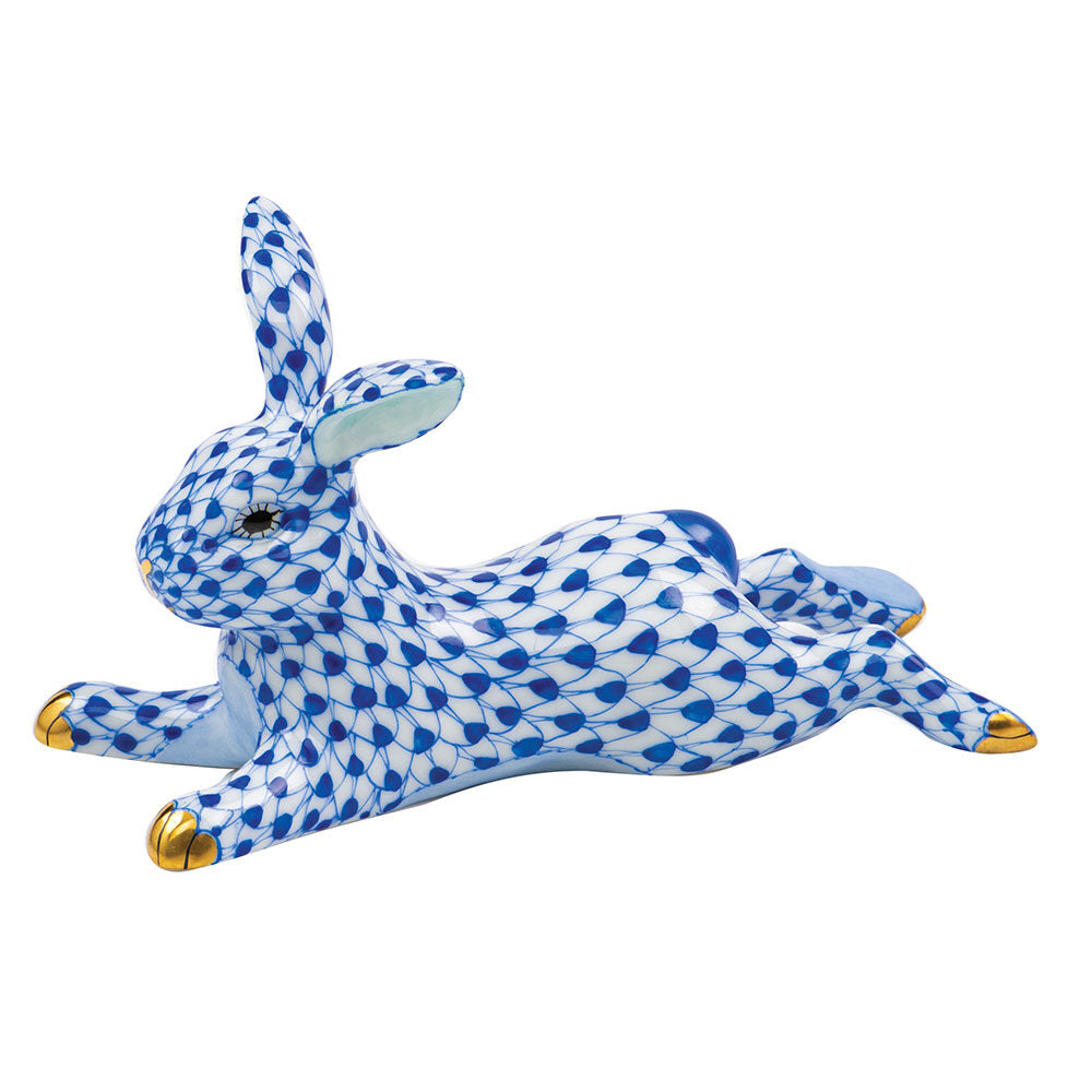 Lounging Bunny Figurine in hand-painted Sapphire porcelain by Herend of Hungary