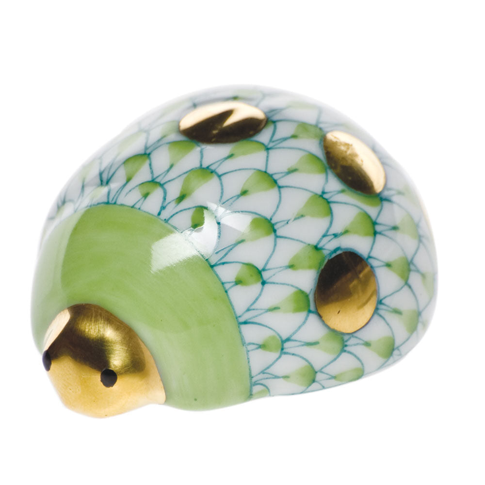 Herend Lucky Ladybug Figurine porcelain figurine painted in the Key Lime fishnet pattern