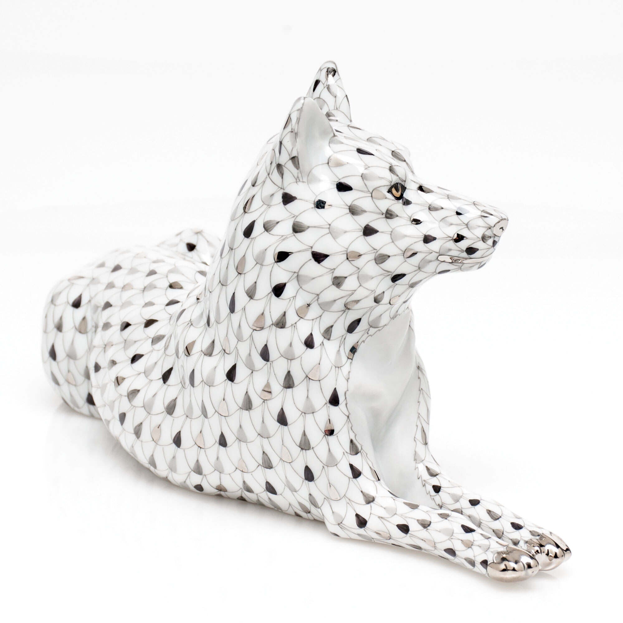 Herend Lying Wolf Figurine β additional view