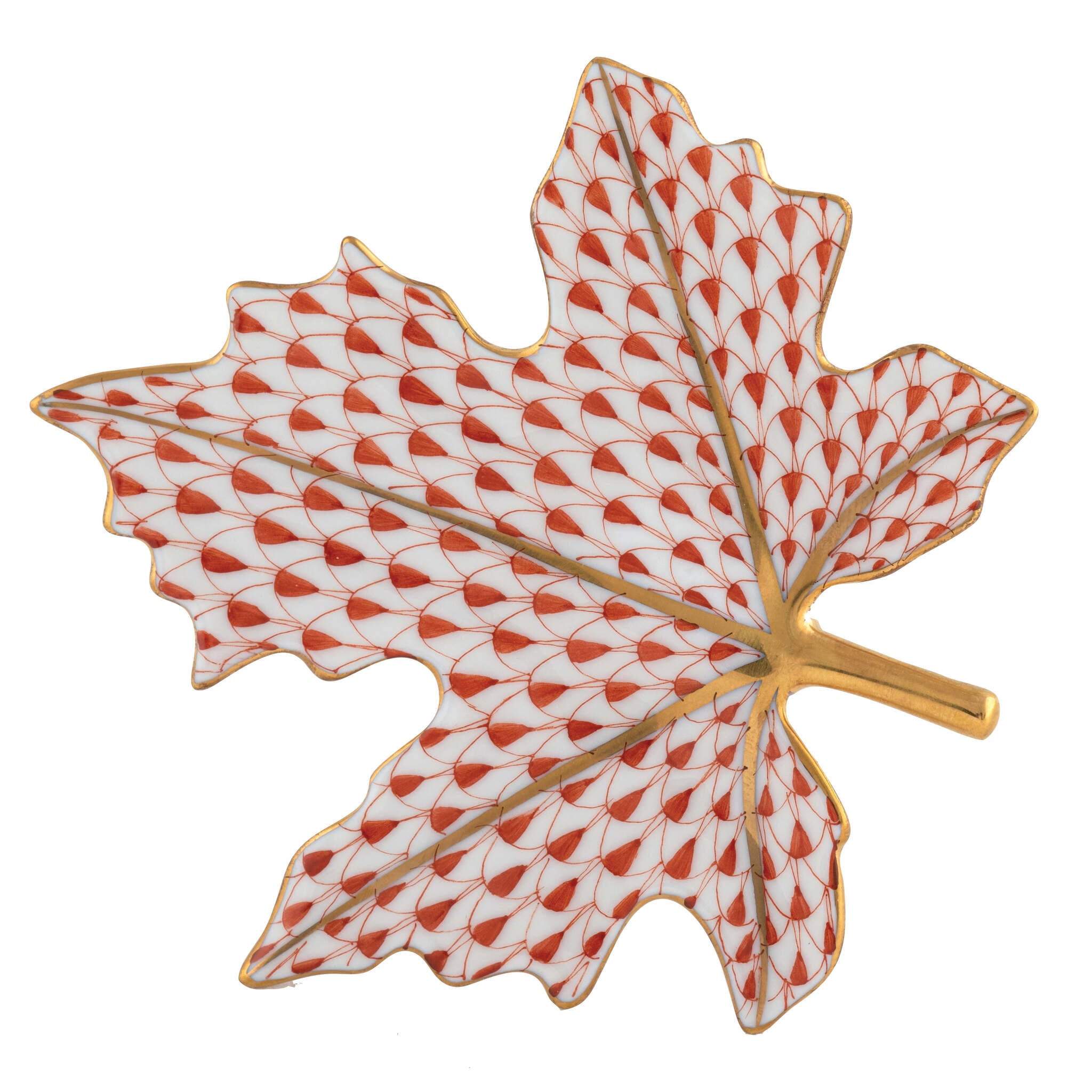 Herend Maple Leaf Figurine porcelain figurine painted in the Rust fishnet pattern
