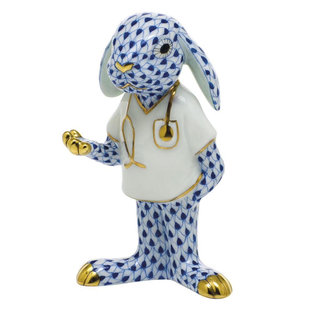 Medical Bunny Figurine in hand-painted Sapphire porcelain by Herend of Hungary