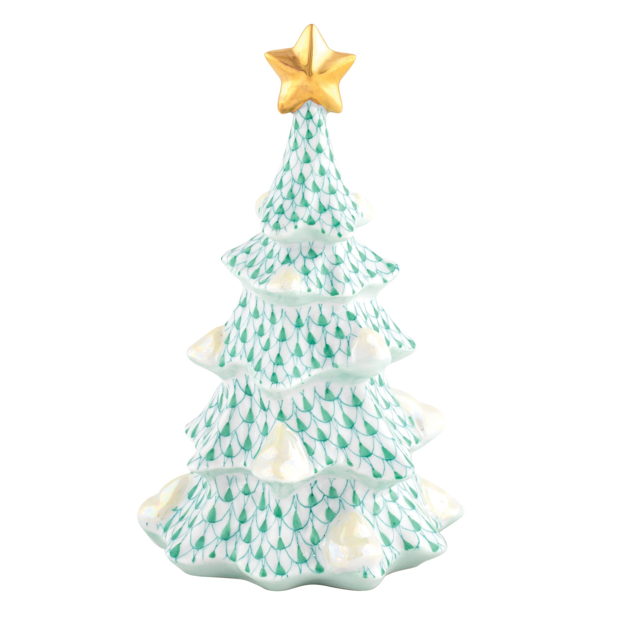 Medium Christmas Tree Figurine in hand-painted Green porcelain by Herend of Hungary