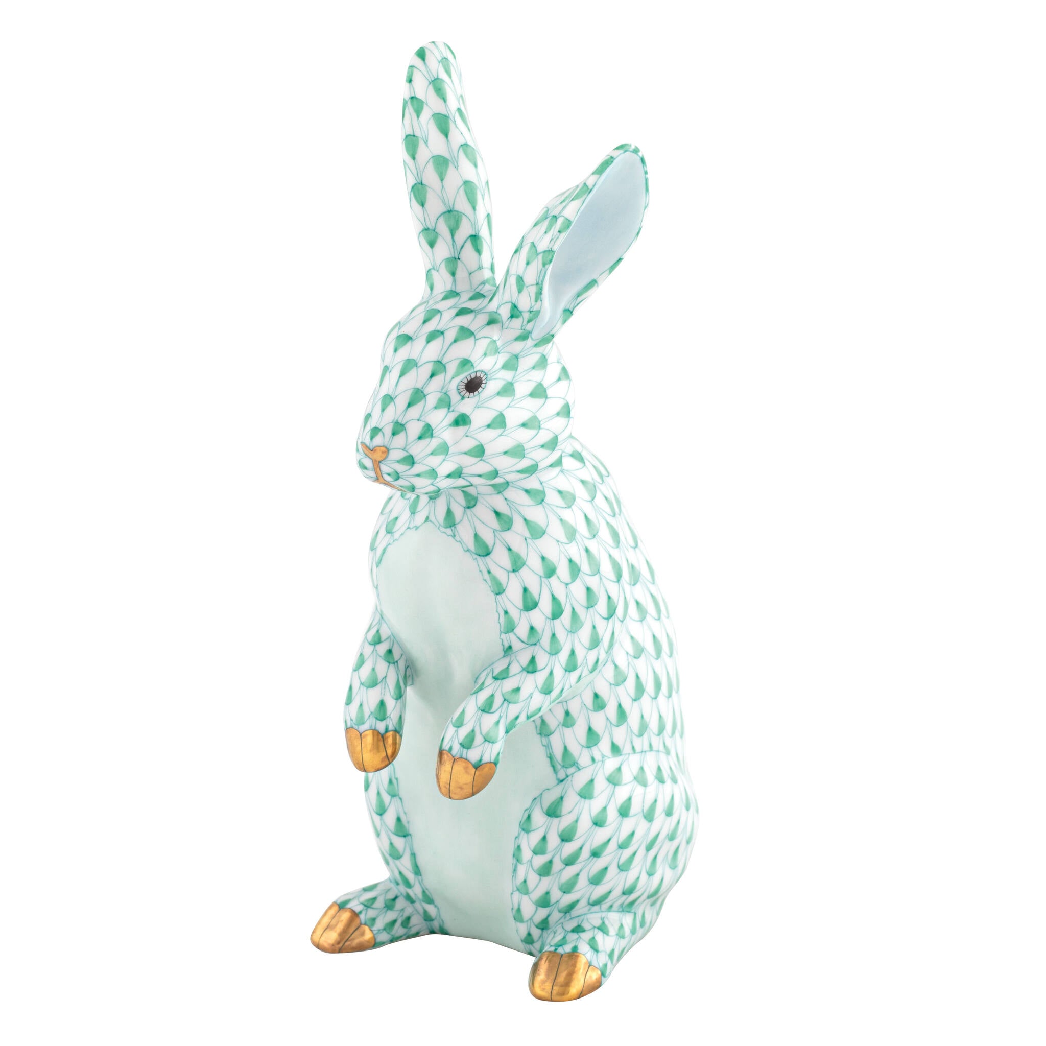 Medium Standing Rabbit Figurine in hand-painted Green porcelain by Herend of Hungary