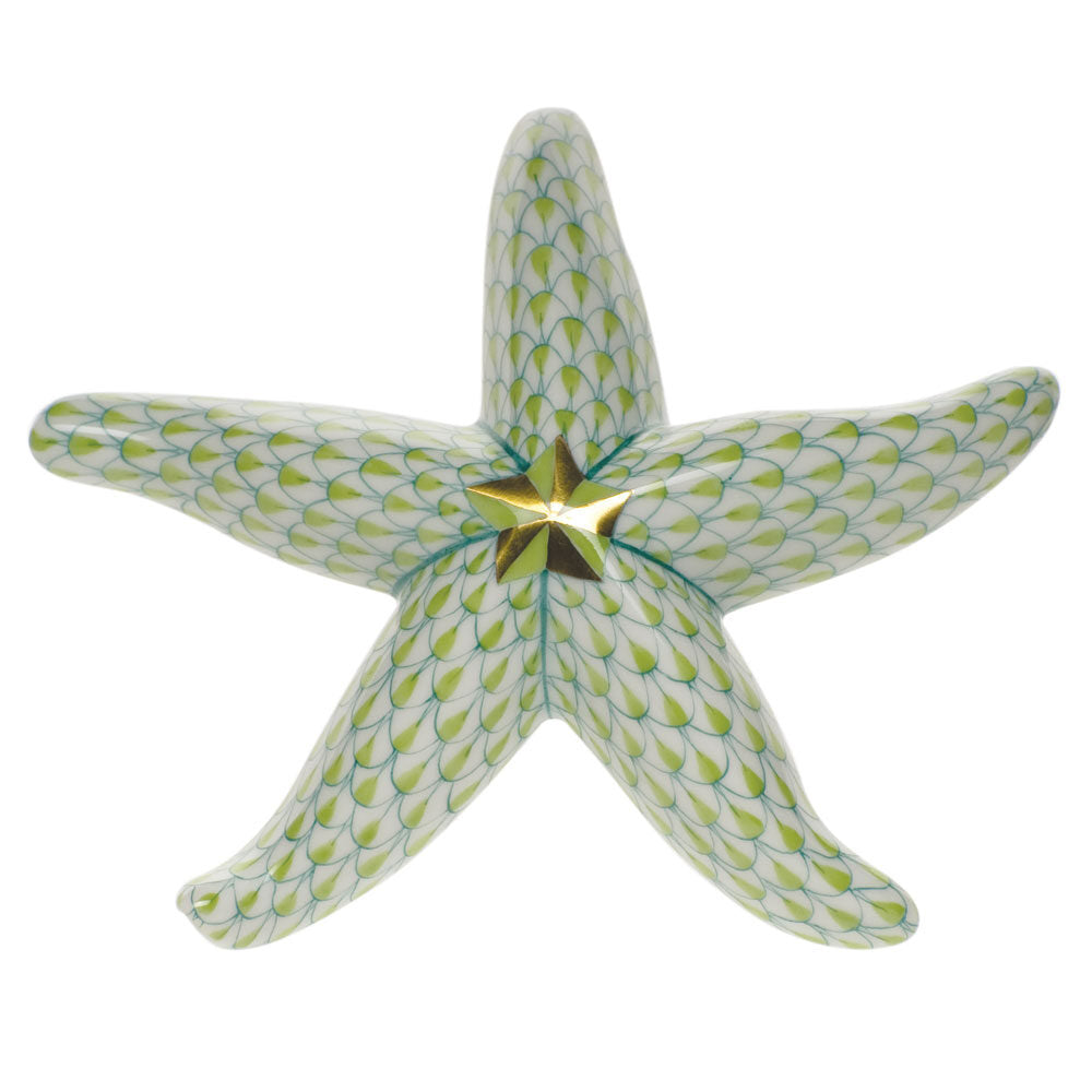 Key Lime fishnet Medium Starfish Figurine figurine, hand-painted Herend porcelain with 24k gold accents