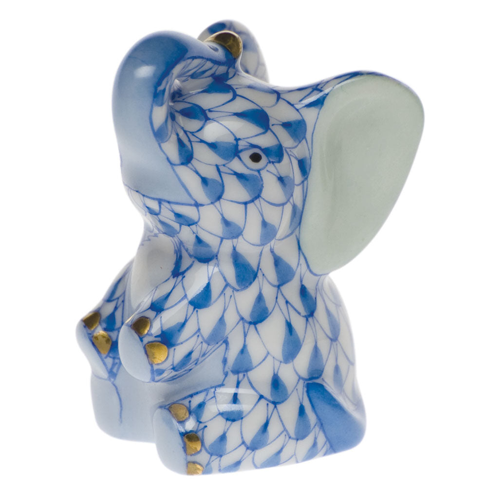 Miniature Baby Elephant Figurine in hand-painted Blue porcelain by Herend of Hungary