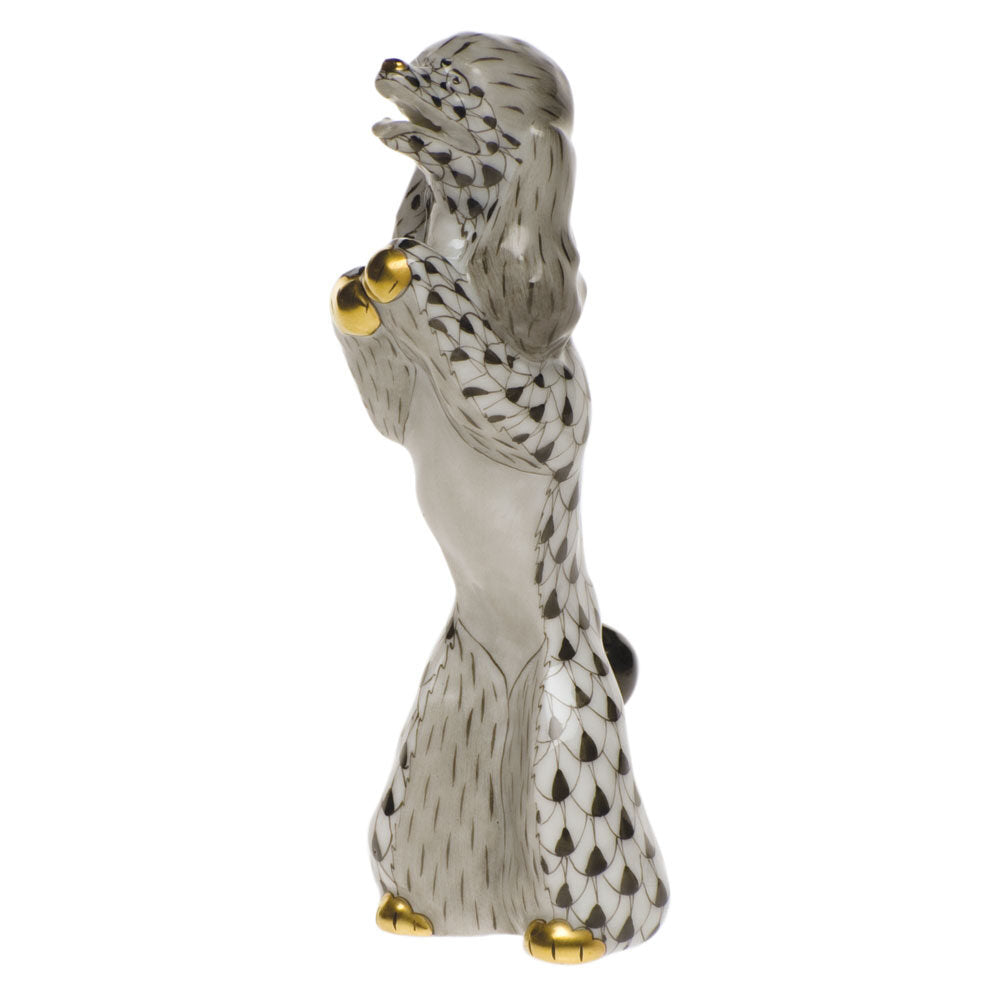 Black fishnet Miniature Begging Poodle Figurine figurine, hand-painted Herend porcelain with 24k gold accents
