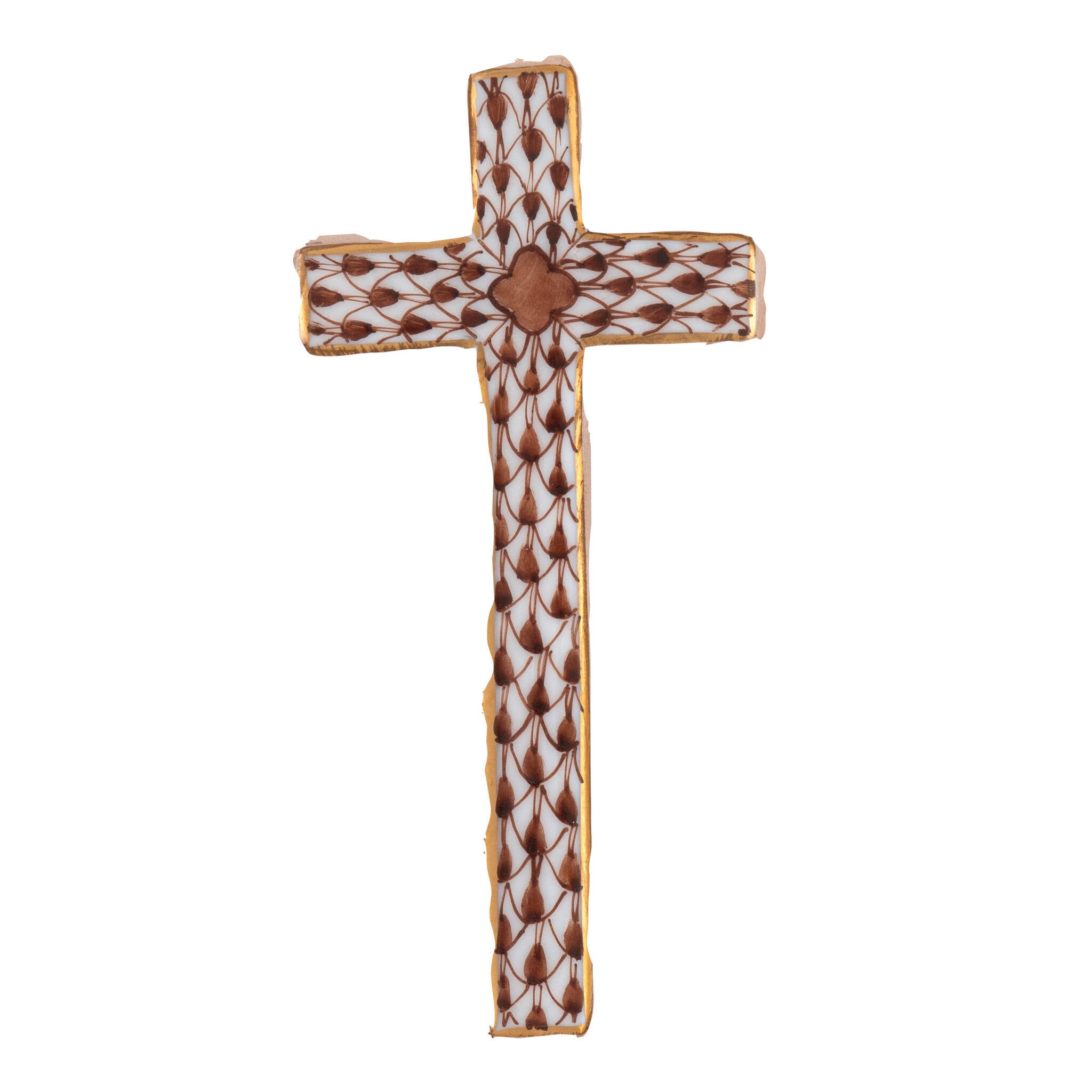 Miniature Cross Figurine in hand-painted Chocolate porcelain by Herend of Hungary