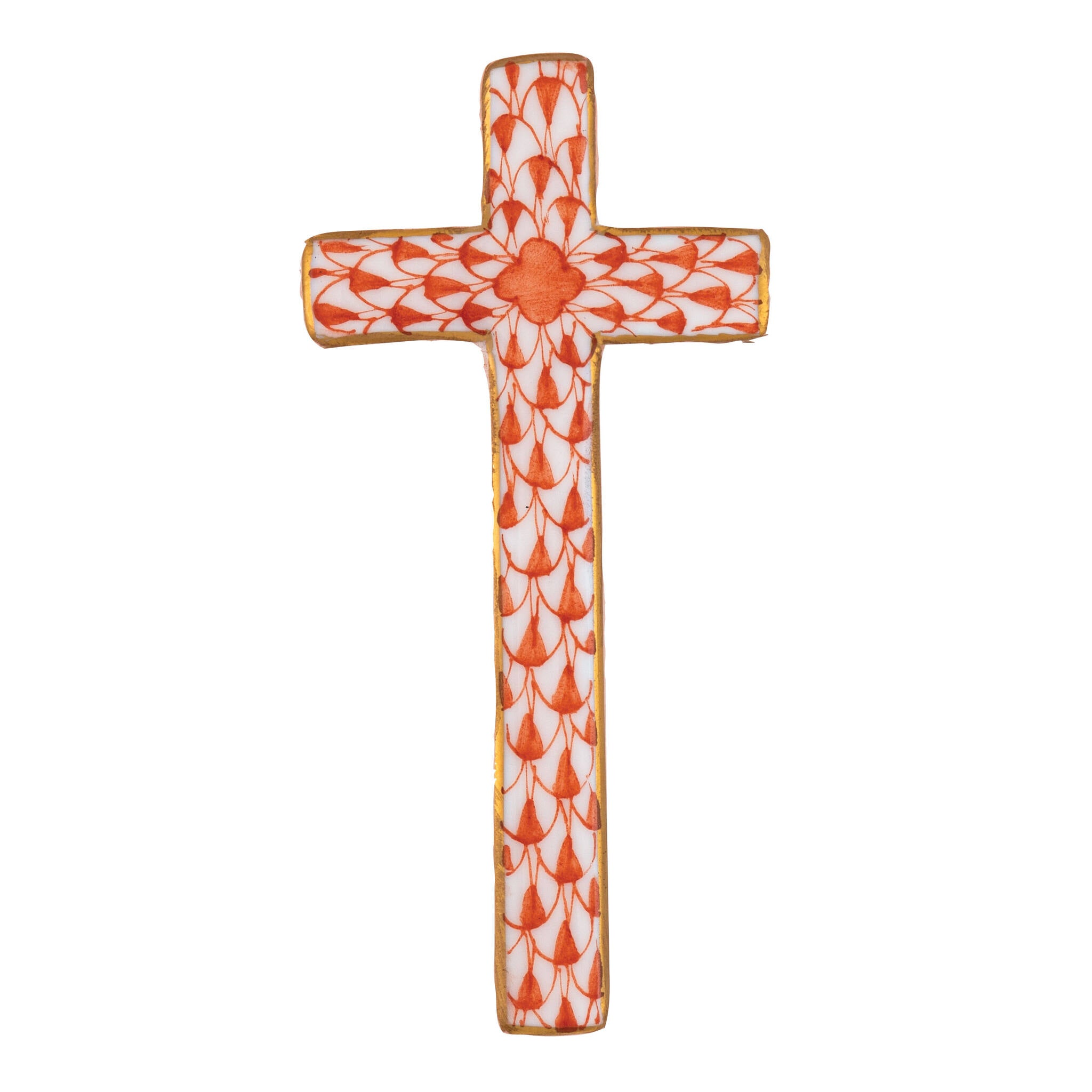 Miniature Cross Figurine in hand-painted Rust porcelain by Herend of Hungary