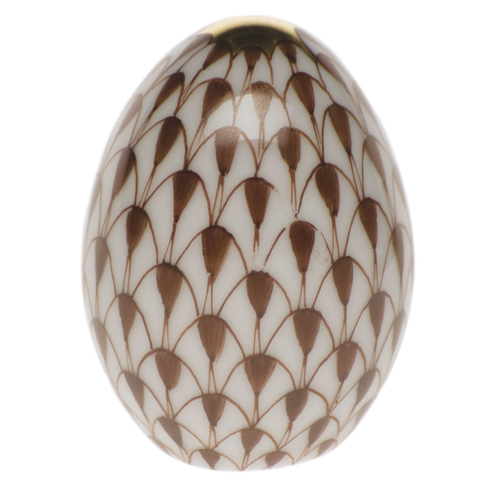 Hand-painted Herend Miniature Egg Figurine in Chocolate fishnet porcelain on a white background