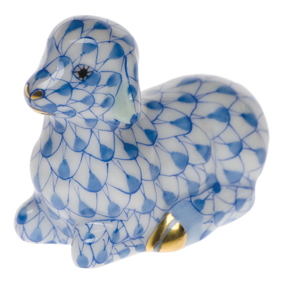 Herend Miniature Lamb Figurine porcelain figurine painted in the Blue fishnet pattern