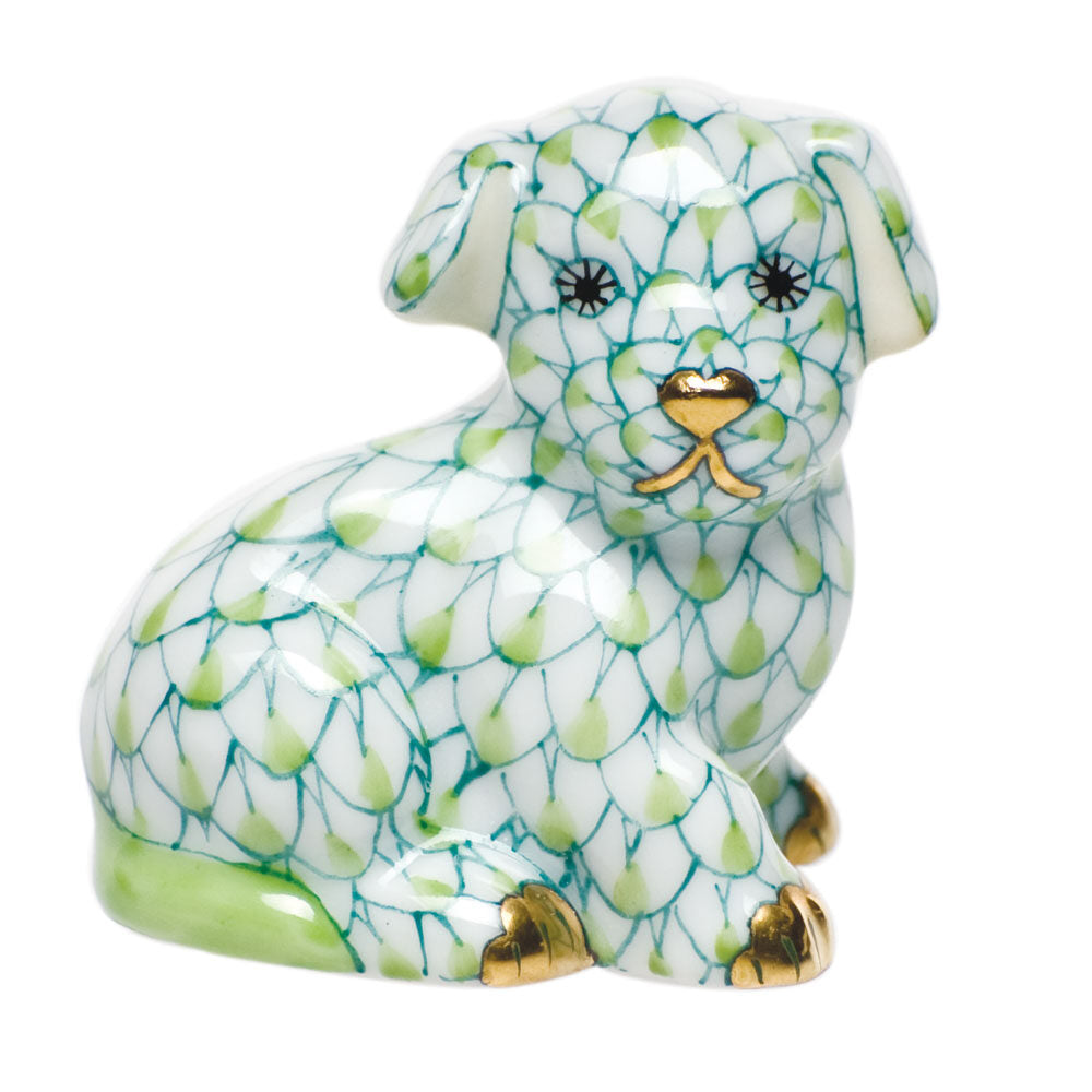 Key Lime fishnet Miniature Puppy Figurine figurine, hand-painted Herend porcelain with 24k gold accents