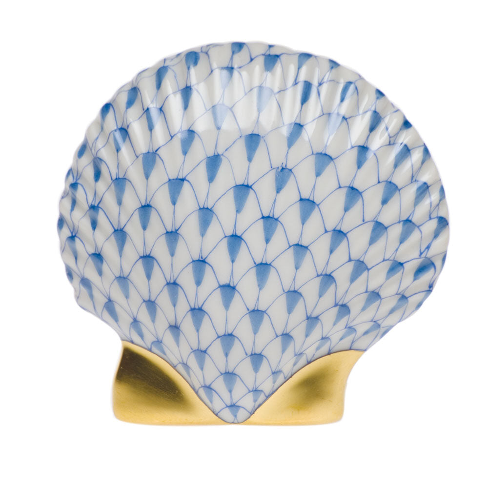Herend Miniature Scallop Figurine porcelain figurine painted in the Blue fishnet pattern