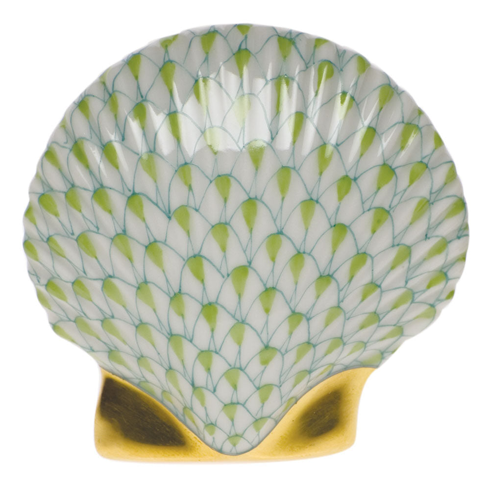 Key Lime fishnet Miniature Scallop Figurine figurine, hand-painted Herend porcelain with 24k gold accents