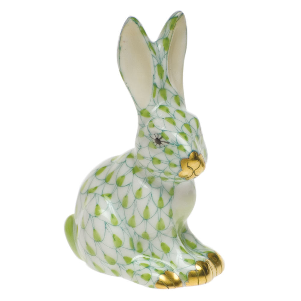 Key Lime fishnet Miniature Sitting Rabbit Figurine figurine, hand-painted Herend porcelain with 24k gold accents