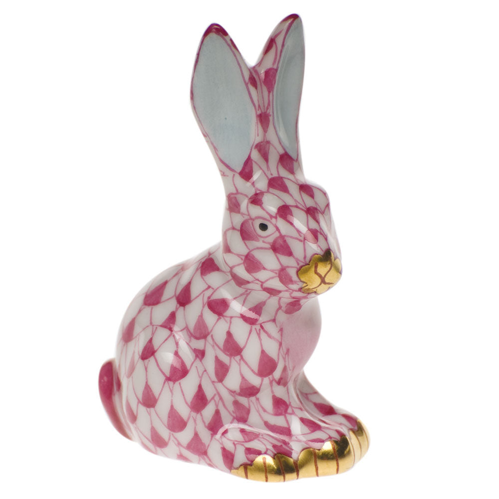 Raspberry fishnet Miniature Sitting Rabbit Figurine figurine, hand-painted Herend porcelain with 24k gold accents