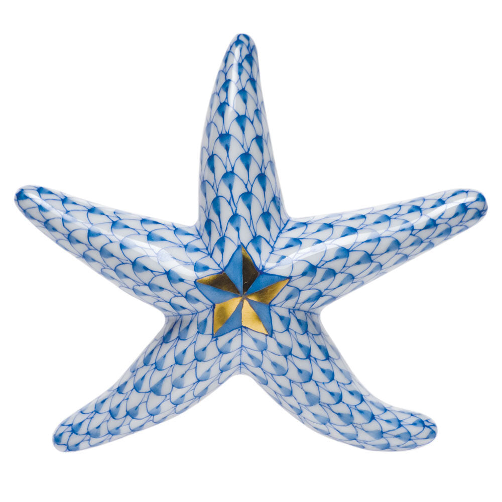 Miniature Starfish Figurine in hand-painted Blue porcelain by Herend of Hungary
