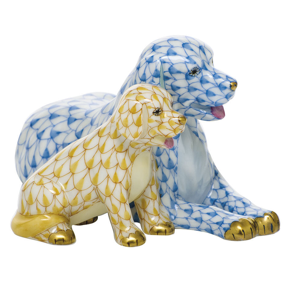 Mommy and Me Figurine in hand-painted Blue-Butterscotch porcelain by Herend of Hungary