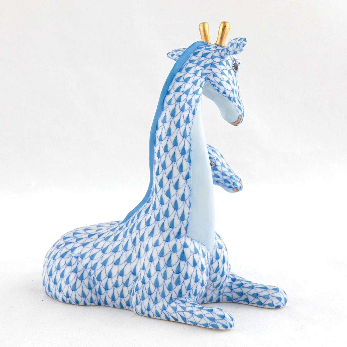 Herend Mother and Baby Giraffe Figurine – Blue, alternate view