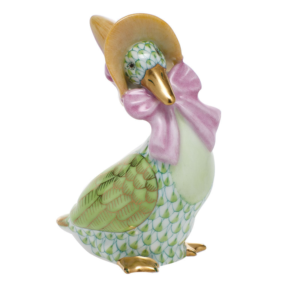 Key Lime fishnet Mother Goose Figurine figurine, hand-painted Herend porcelain with 24k gold accents