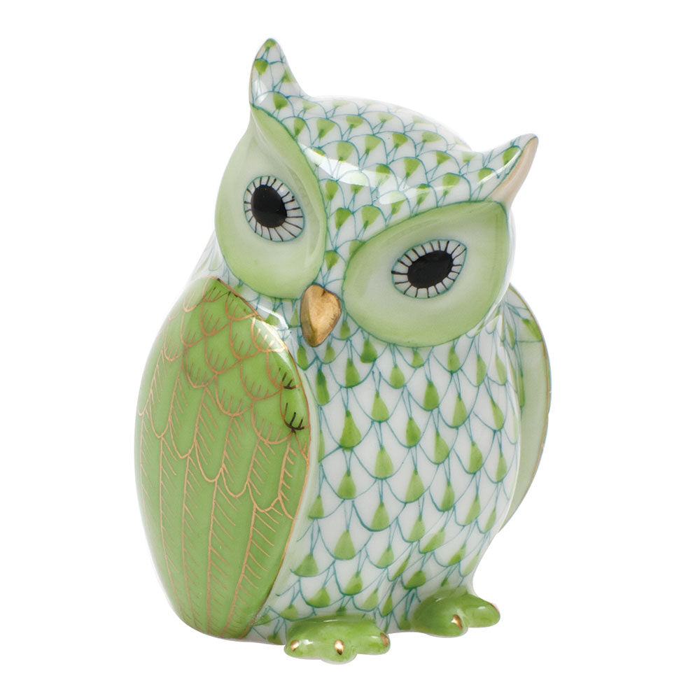 Mother Owl Figurine in hand-painted Key Lime porcelain by Herend of Hungary