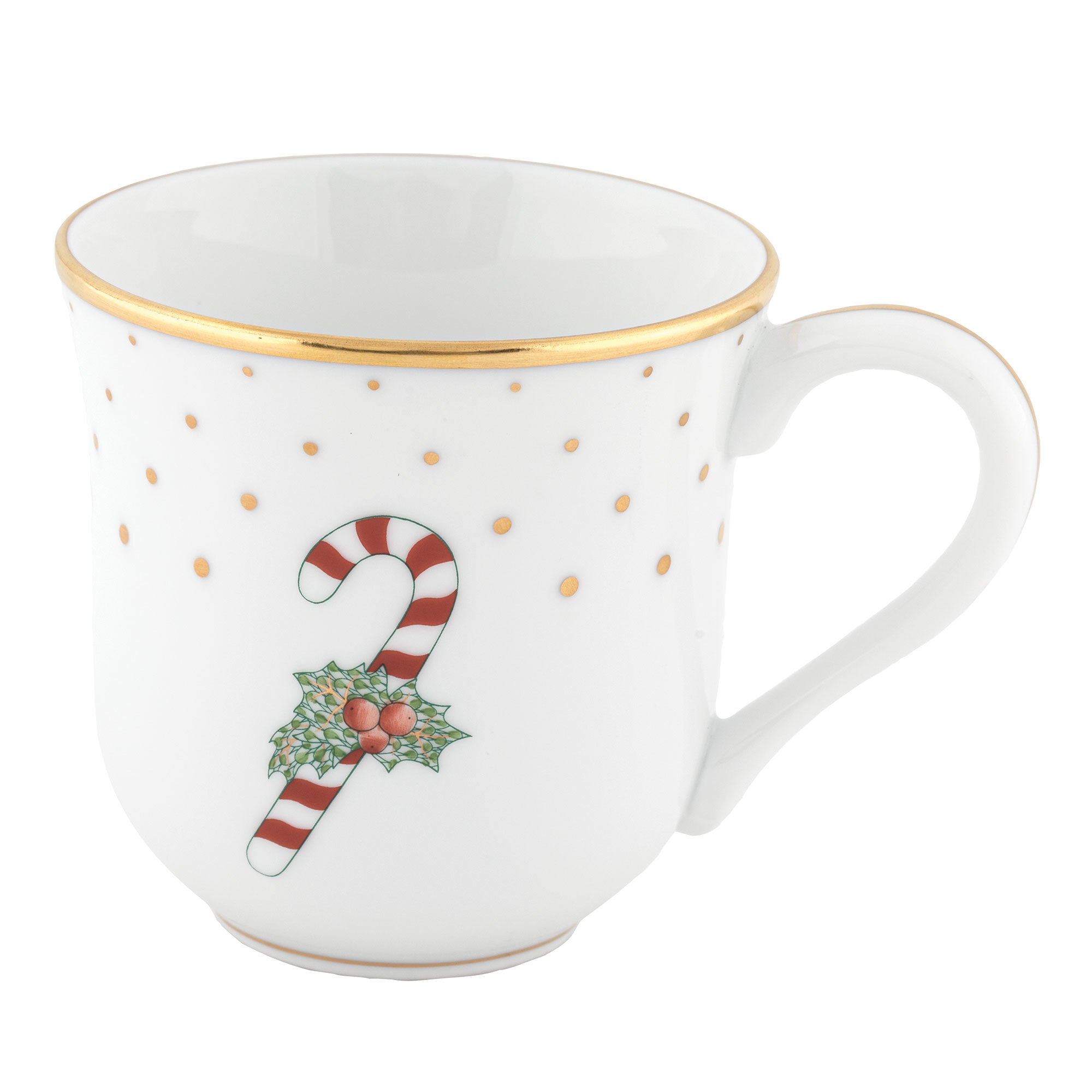 Hand-painted Herend Mug - Candy Cane in fine porcelain, (11 OZ) 3.5in H, on a white background