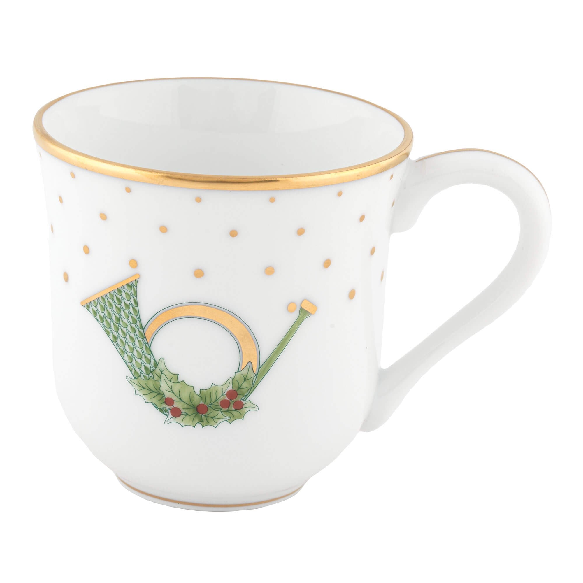Hand-painted Herend Mug - Horn in fine porcelain, (11 OZ) 3.5in H, on a white background