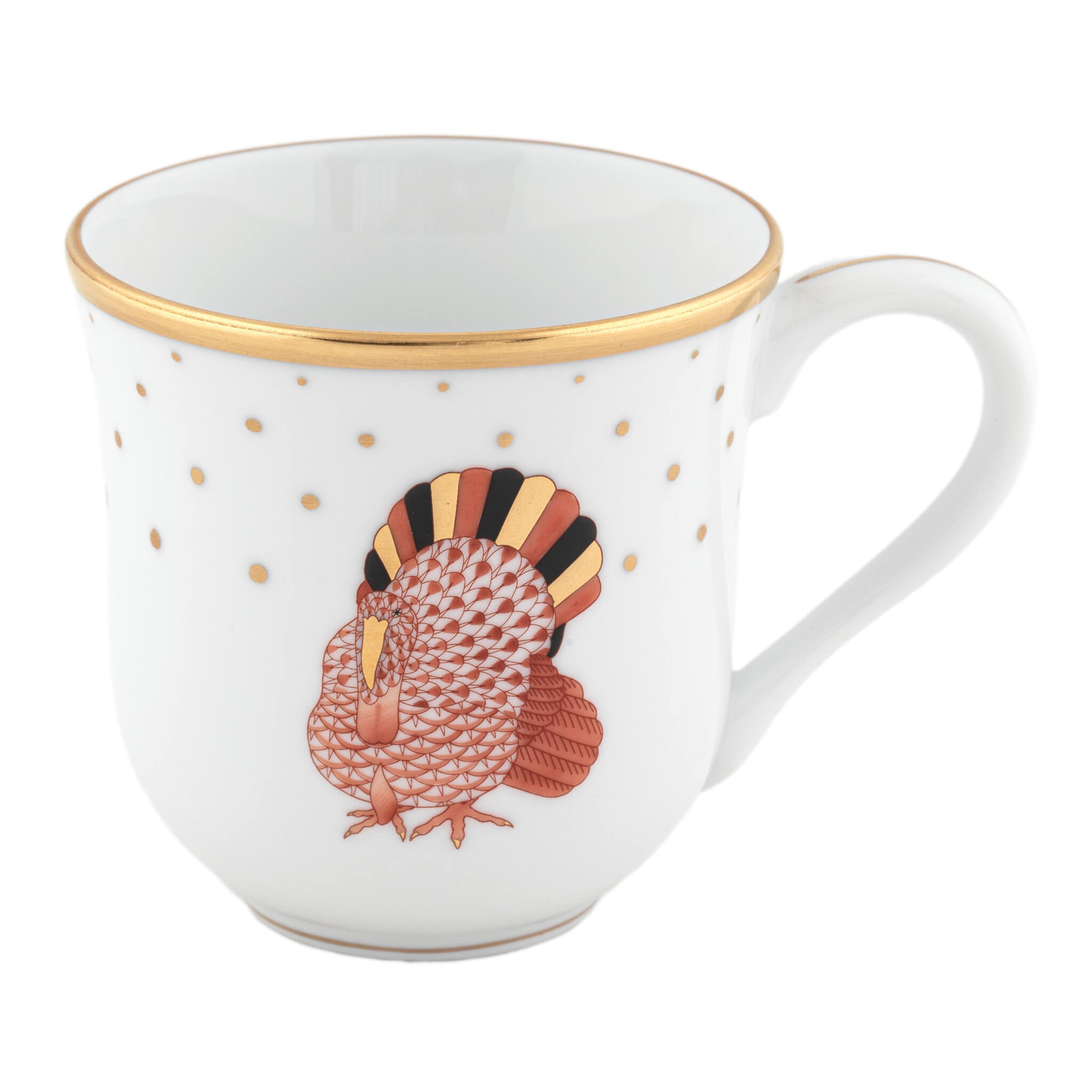 Hand-painted Herend Mug - Turkey in fine porcelain, (11 OZ) 3.5in H, on a white background