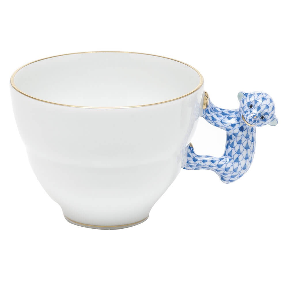 Herend Mug with Monkey Handle porcelain figurine painted in the Blue fishnet pattern