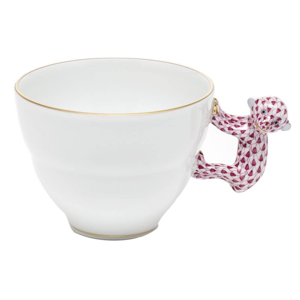 Herend Mug with Monkey Handle porcelain figurine painted in the Raspberry fishnet pattern