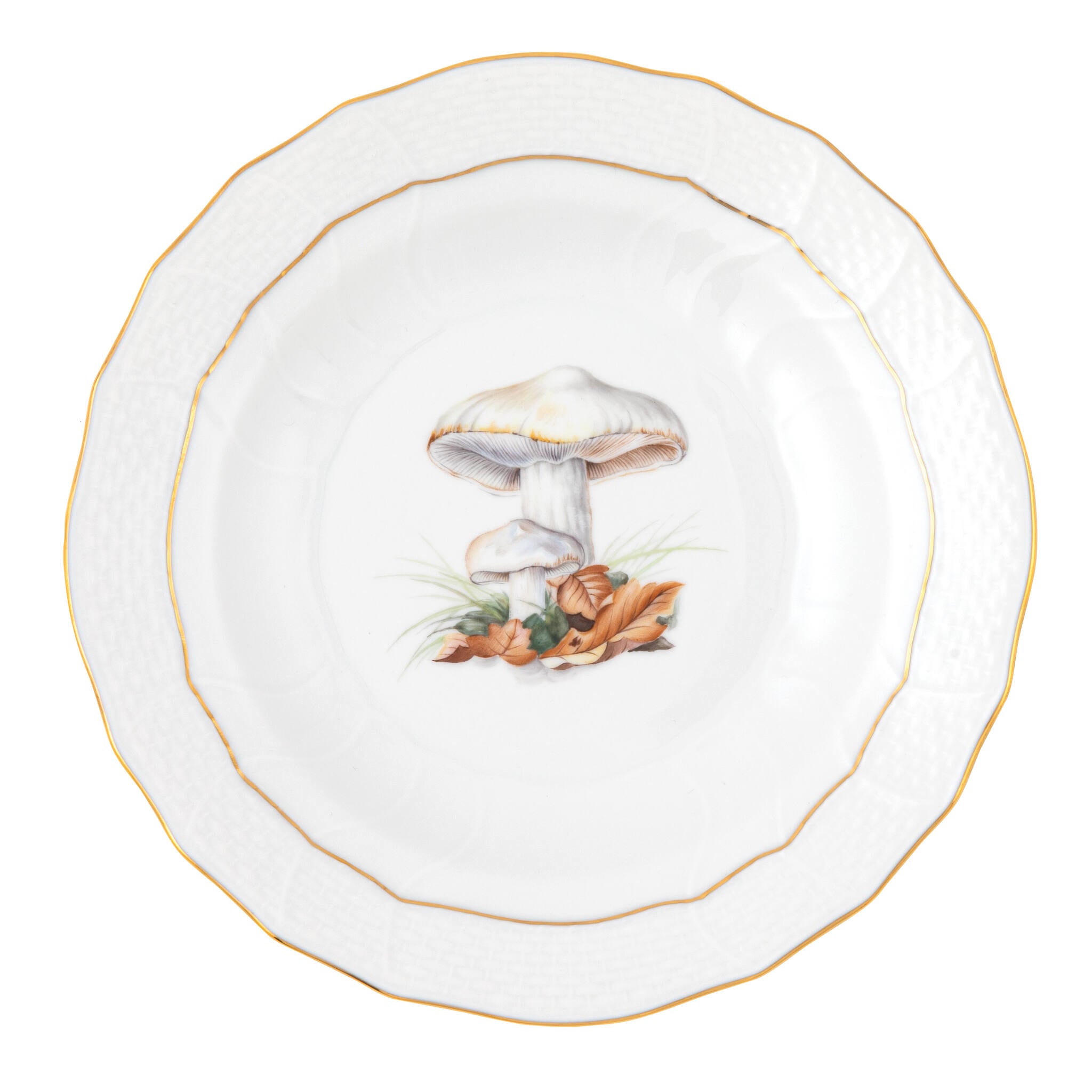 Hand-painted Herend Mushroom Luncheon Luncheon Plate - Motif 11 in fine porcelain, 8.25in D, on a white background