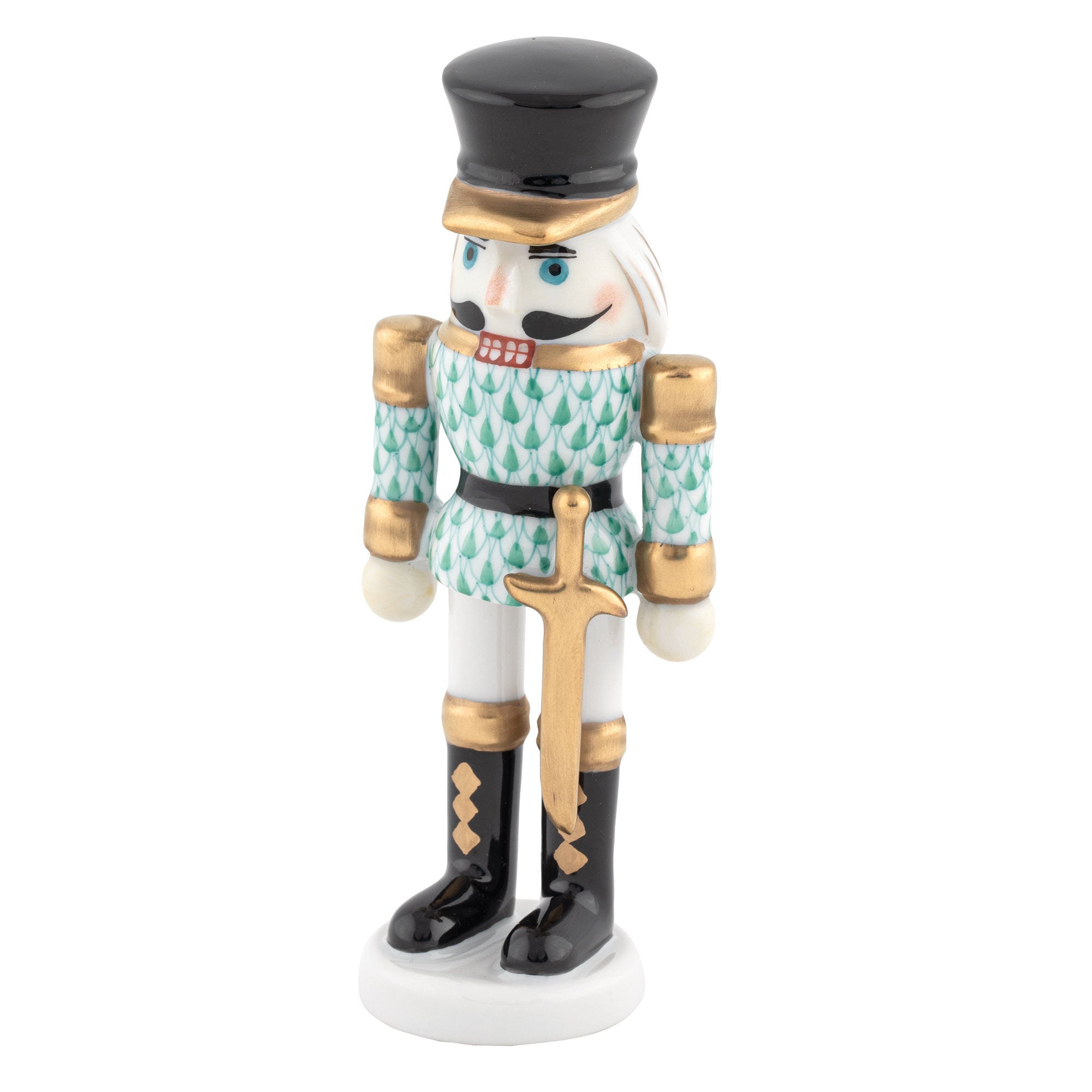 Herend Nutcracker with Sword Figurine porcelain figurine painted in the Green fishnet pattern
