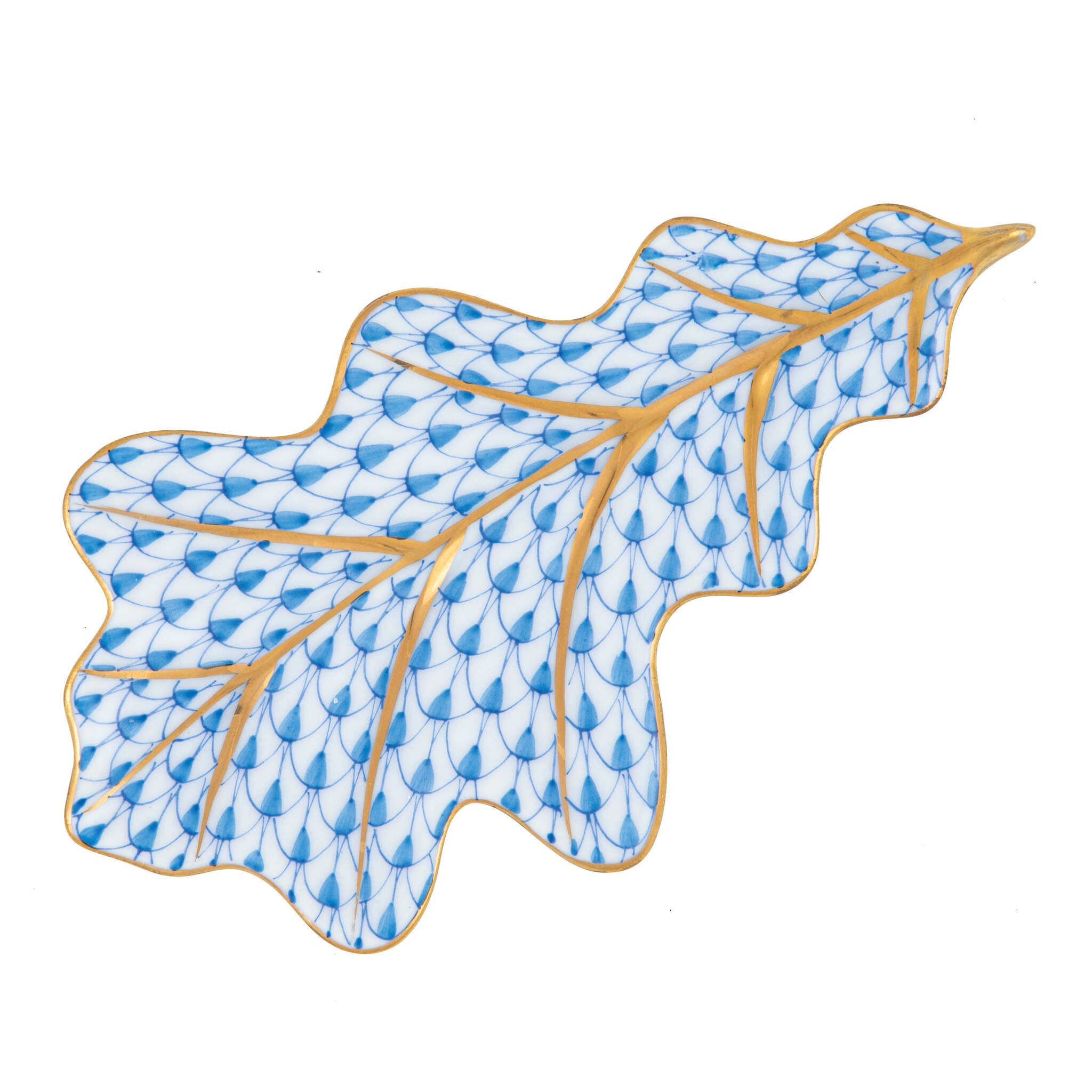 Oak Leaf Figurine in hand-painted Blue porcelain by Herend of Hungary