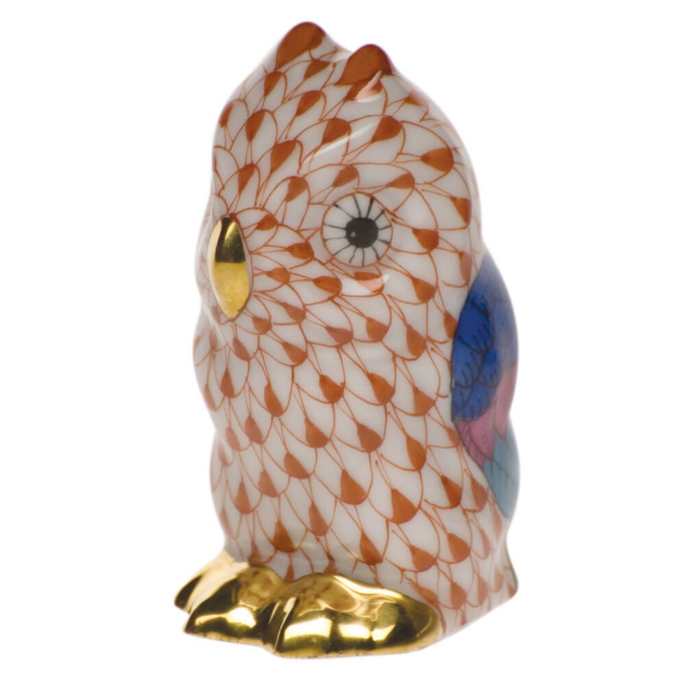 Owl Miniature Figurine in hand-painted Rust porcelain by Herend of Hungary