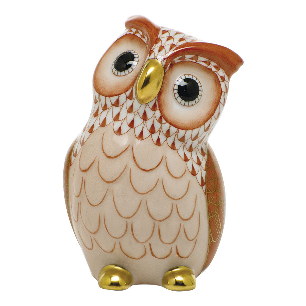 Owl Figurine in hand-painted Rust porcelain by Herend of Hungary