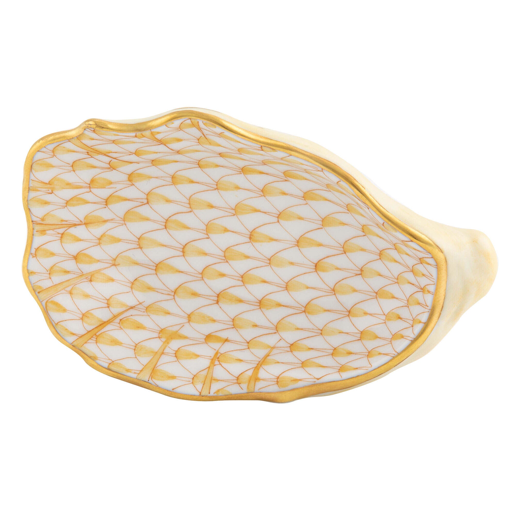 Butterscotch fishnet Oyster Shell Figurine figurine, hand-painted Herend porcelain with 24k gold accents