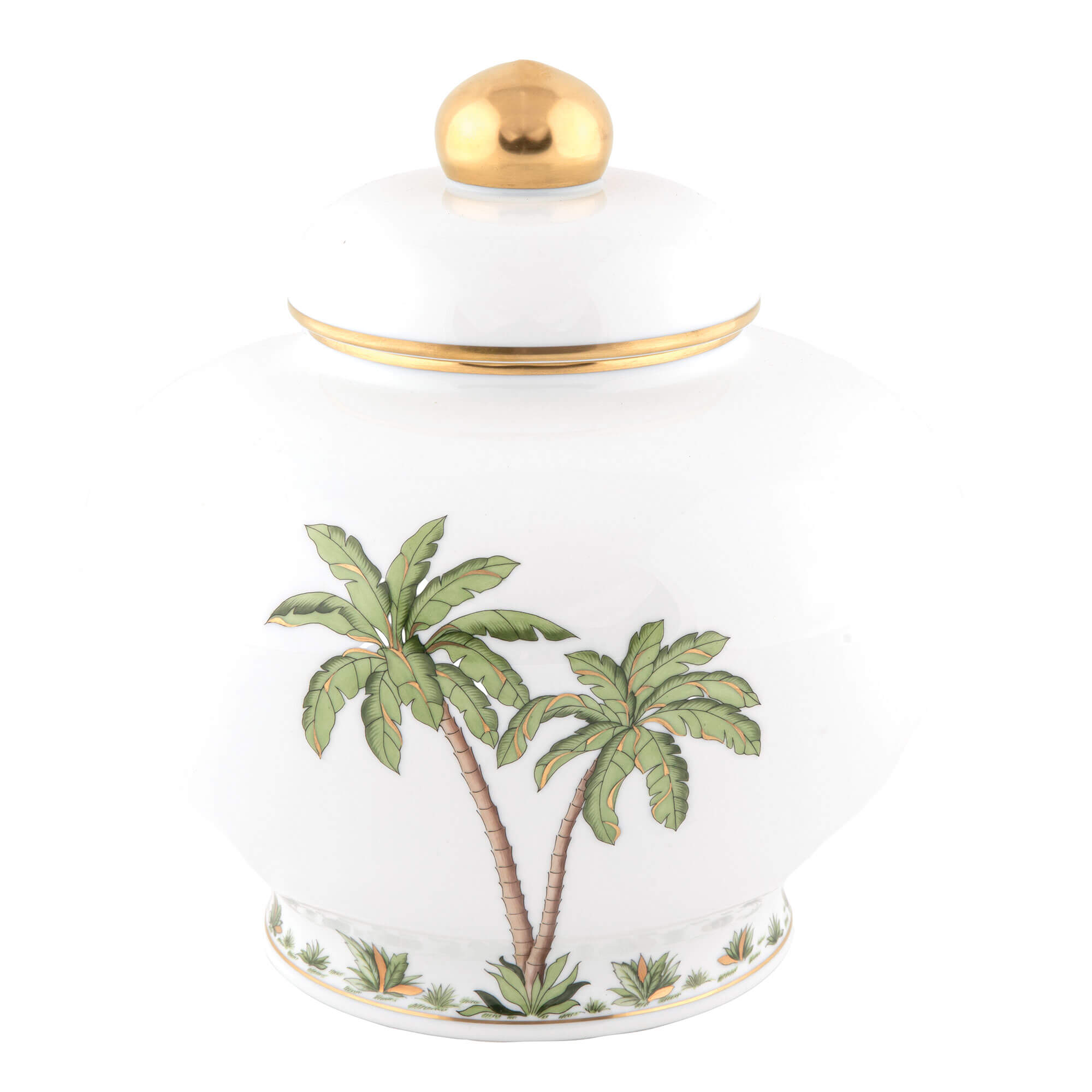 Herend Palm Tree Ginger Jar in Green - Hand-painted Hungarian porcelain by Herend. Paris Tableware.