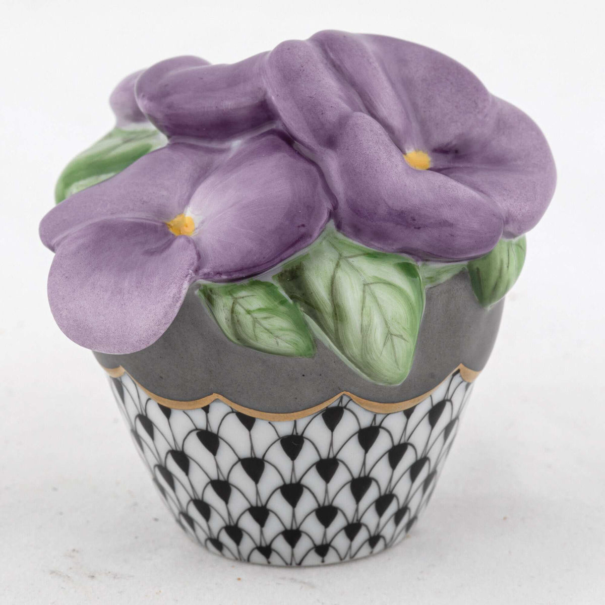Herend Pansies in Flowerpot Figurine – Black, alternate view