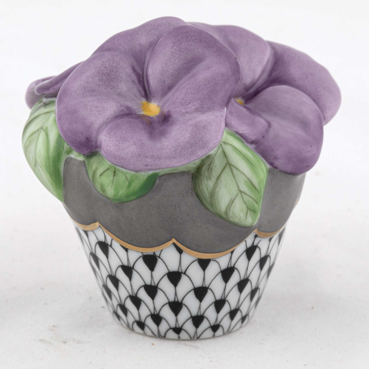 Herend Pansies in Flowerpot Figurine – Black, alternate view